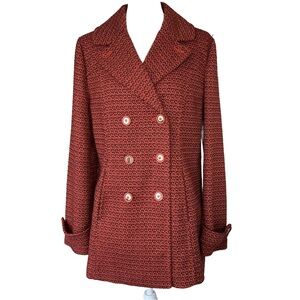 Women’s Tulle Anthropologie Orange Double-Breasted Pea Coat Jacket EUC